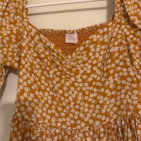 Pink Lily Sweetheart Neck Ruched Back Puff Sleeve Burnt Orange Floral Dresss - Picture 3 of 9